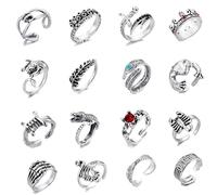 LiHan1028 12Pieces Mixed Vintage Style Adjustable Rings Set Gothic Snake Crown Feather Designs-Adjustable size