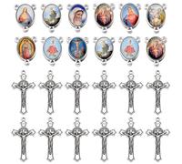 LiHan1028 50pcs Randomly Mixed Saint Medallions Single Hole, Three Hole Pendant and Crosses Religious Jewelry Making Charms Set(25pcs+25pcs), 1.5cm,2.3cm, Alloy, No Gemstone