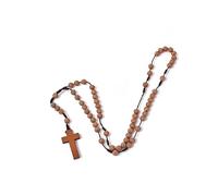LiHan1028 Catholic colorful Round Bead Metal with Gift bag Christian Vintage Cross Rosary Necklace Lourdes Medal & Cross Crucifix Jewelry, wood-2, No Gemstone