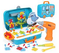 LIHAO 400Pcs 3D Electric Drill Toy Set 2D 3D Model Blocks Mosaic Toys Constructional Building Toy with Electric Drill Screwdriver Peg Board Mosaic Toy Educational Toys for Children Kids