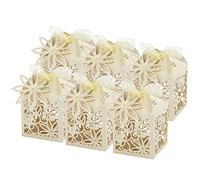 LIHAO 50 PCS Gift Box Flower Laser Cut Favor Box with Ribbons