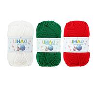 LIHAO Knitting Yarn Acrylic Crochet Yarn, 3 x 50g Christmas Themed Yarns Soft Skeins 5 ply Yarn Red Green White Crochet Knitting Yarn for DIY Xmas Crochet Crafts