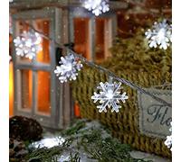 LIHAO Snowflake String Light 10m/32.8ft LED Fairy Snow Flake Light with 80 Snowflake for Indoor Outdoor Christmas Wedding Party Decoration - Cool White