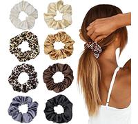 LIHELEI 8PCS Women Hair Scrunchies, Leopard Silk Satin Ponytail Holder, Solid Color Elastic Hair Bands Scrunchy Hair Ties Ropes for Women Girls Ladies