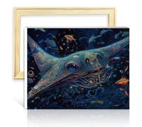LiHEQING Canvas Oil Painting Kit Manta Ray Digital Painting Kit Adults with Brushes and Acrylic Art Paint by Numbers Kits DIY Frame(30x40cm)