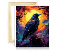 LiHEQING on Canvas Painting Dark Powerful Crow on Canvas Painting Adults with Brushes and Acrylic Picture for Home Decor with Frame(30x40cm)