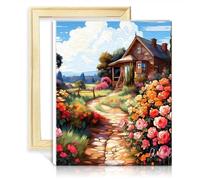 LiHEQING Paint by Number Paintting Summer Cottage Canvas Oil Painting Kit Kids Kits on Canvas for Wall Art Decor DIY Frame(40x50cm)
