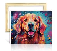 LiHEQING Paint by Numbers Brushes Kits Golden Retriever on Canvas Painting Adults Beginner for Parent-Child Time with Frame(30x40cm)