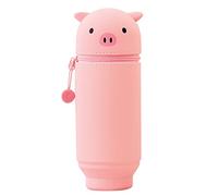 LIHIT LAB A7714-5 Kawaii Japanese Pig Large Stand Up Pencil Case for School Office College, Animal Pen Holder Pencil Pouch Holder Adults Girls, Artist Pencil Case, Pig,Large: 2.9" x 8"