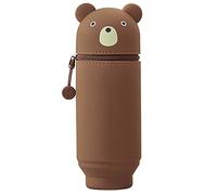 LIHIT LAB Kawaii Japanese Bear Large Stand Up Pencil Case for School Office College, Cute School Supplies, Animal Pen Holder Pencil Pouch Holder Girls, Artist Pencil Case, Bear (A7714-1)