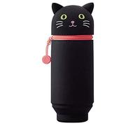 LIHIT LAB Kawaii Japanese Cat Large Stand Up Pencil Case for School Office College, Cute School Supplies, Animal Pen Holder Pencil Pouch Holder Girls, Artist Pencil Case, Black Cat (A7714-3)
