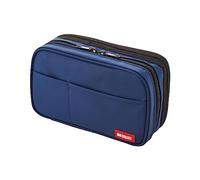 LIHIT LAB Large Capacity Double Zipper Pencil Case for School Office College, Big Capacity 6 Compartments Pencil Bag Holder Adults Teen Boys Girls, Travel Cosmetics Storage, Indigo (A7555-11)