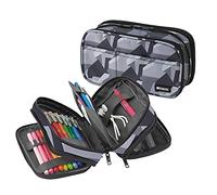 Lihit Lab Large Capacity Triple Zipper Pencil Case For School Office College, Big Capacity 8 Compartments Pencil Bag Holder Adults Teen Boys Girls, Travel Cosmetics Storage, Ice Gray Camo (A7556-135)
