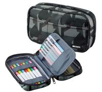 LIHITLAB Large Capacity Zipper Pencil Case For School Office College, Big Capacity 4 Compartments Pencil Bag Holder Adults Teen Boys Girls, Travel Cosmetics Storage Green Camo (A7551-131)