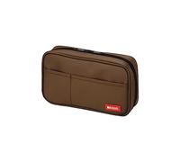 Lihit Lab Large Capacity Zipper Pencil Case For School Office College, Big Capacity 4 Compartments Pencil Bag Holder Adults Teen Boys Girls, Travel Cosmetics Storage, Brown (A7551-9)