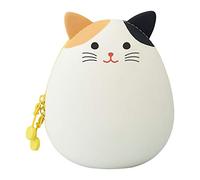 LIHITLAB PuniLabo Zipper Pouch, Egg-Shaped, 3.8" x 4.7", Calico Cat (A7783-7), Large: 1.3 x 4.7 x 3.8 inches
