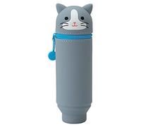 LIHITLAB Kawaii Japanese Gray Cat Stand Up Pencil Case For School Office College, Cute School Supplies, Animal Pen Holder Pouch Holder Teen Girls Artists, Travel Cosmetics Storage (A7712-4)