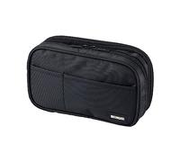 LIHITLAB Large Capacity Double Zipper Pencil Case For School Office College, Big Capacity 6 Compartments Pencil Bag Holder Adults Teen Boys Girls, Travel Cosmetics Storage, Jet Black (A7555-124)