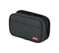 LIHITLAB Large Capacity Double Zipper Pencil Case For School Office College, Big Capacity 6 Compartments Pencil Bag Holder Adults Teen Boys Girls, Travel Cosmetics Storage, Black (A7555-24)