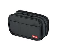 LIHITLAB Large Capacity Triple Zipper Pencil Case For School Office College, Big Capacity 8 Compartments Pencil Bag Holder Adults Teen Boys Girls, Travel Cosmetics Storage, Black (A7556-24)