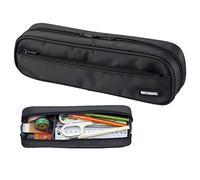 LIHITLAB Large Capacity Zipper Long Pencil Case For School Office College, Big Capacity Pencil Bag Holder Adults Teen Boys Girls, Travel Cosmetics Storage, Jet Black (A7552-124)