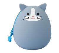 LIHITLAB PuniLabo Zipper Pouch, Egg-Shaped, 3.8" x 4.7", Gray Cat (A7783-4), Large: 1.3 x 4.7 x 3.8 inches