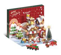 Lihome Christmas Advent Calendar - 24-Day Countdown to Build a Snowy Cottage Scene with Santa, Train & Reindeer, Creative Holiday Decor Gift for Family and Friends