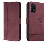 Lihondar Compatible with OPPO Realme 7 Pro Case, PU Leather Folio Wallet Protective Flip Cover with Card Holder Magnetic Closure Kickstand Phone Case Cover for OPPO Realme 7 Pro (Red)