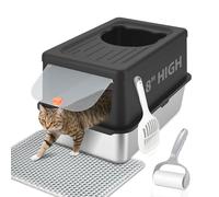 LIHOOOOM Litter Box with Lid, Stainless Steel Litter Box XL, 14" H Metal Litter Box, Top Entry Litter Box, Extra Large Cat Litter Box, Kitty Litter Box, Cat Litter Pan, Non-Sticky, Easy Clean, Black
