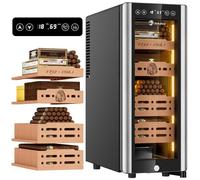 LIHTUN 35L Electric Cigar Humidor Cabinet with Light for 250 Cigars, Thermoelectric Cooling, Adjustable Temp and Humidity, Digital Display, 4 Removable Cedar Shelves, Lock, Wine Storage, Gift for Men
