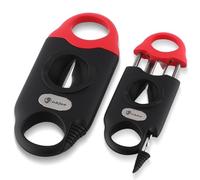 LIHTUN Cigar Cutter V Cut with Cigar Draw Enhancer 2 Cigar Holders, Stainless Steel Cigar Cutter, 3-in-1 Cigar Accessories, Father's Day Christmas Cigar Gifts, Cuts Up to 60 Gauge (Black-Red)