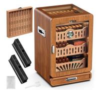 LIHTUN Cigar Humidor, Desktop Cigar Humidor Cabinet, Glass Plate, Cigar Gift for Men, with 3 Spanish Cedar Wood Shelves, 3 Humidifiers, 1 Hygrometer and Cigar Accessories Drawer