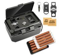 LIHTUN Travel Humidor Box and Cigar Accessories Set, Portable Cigar Humidor Case with 2 Cigar Cutters, 1 Cigar Punch, Hygrometer, Triple Humidor Cigar Box Gift for Men