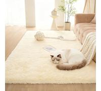 LIHUANE Living Room Baby Crawling Rug 90 x 100 cm Extra Large Rectangular Size Super Soft Fluffy Modern Bedroom Rug Non Shedding Easy to Clean for Bedside Hallway, off white