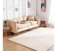 LIHUANE Living Room Rug 1.1 x 3.6 m Super-Soft, Fur Look Floor Carpet Short Pile Anti-Slip Backing for Living Room, Bedroom, Kids, off white