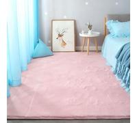 LIHUANE Living Room Rug 1.1 x 3.8 m Super-Soft, Fur Look Area Rug Modern Fluffy Short Pile for Bedside Kitchen Office Lounge, Pink