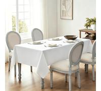 LIHUANE Rectangle Tablecloth 135 x 220 cm Wipeable Water Resistant Solid Colour Cover Fabric Washable for Kitchen Indoor Outdoor and Home Use Room, Balcony, Parties, White
