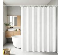 LIHUANE Washable Bathroom Curtain 100 x 150 cm Waterproof Polyester Shower Curtain with Hooks Weighted Hem for Bathroom Wet Room Tub, White
