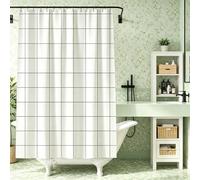 LIHUANE Washable Bathroom Curtain 110 x 210 cm Mould Resistant Bath Curtains with Hooks Weighted Hem for Bathroom Wet Room Tub, Black and White