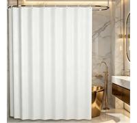 LIHUANE Washable Bathroom Curtain 165 x 190 cm Mould Resistant Bath Curtains with Hooks Weighted Hem for Bathtubs and Shower Stall, White