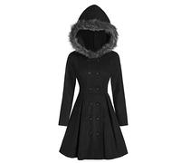 Lihuzmd Princess dress hooded fur midi coat,slim double-breasted midi coat European and American women's princess dress hooded,Black,Medium