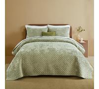 Liians Velvet Bedspread Quilt Bedding Sets,Luxury Elegant Ultra Soft Velvet Comforters Coverlet Blankets,Weave Stitching Pattern Cotton Quilted Bedspread for All Seasons,Sage Green,King Size
