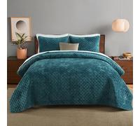 Liians Velvet Bedspread Quilt Bedding Sets,Luxury Elegant Ultra Soft Velvet Comforters Coverlet Blankets,Weave Stitching Pattern Cotton Quilted Bedspread for All Seasons,Teal,Queen Size
