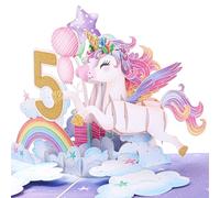 Liif Unicorn Happy 5th Birthday Card, 3D Pop Up Birthday Card for 5 Year Old for Kids, Girl, with Message Note & Envelop, Size 7 x 5 inch