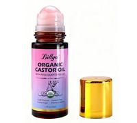 Liillya Organic Castor Oil Roll On with Rose Quartz Roller - 100% Pure Cold-Pressed, Hexane-Free, Natural Moisturizer for Skin, Hair, Brows & Lashes | Amber Glass Bottle, 50ml (1.7oz)