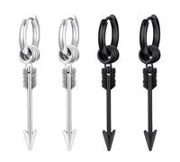 Liitata 2 Pair Gothic Arrowhead Earrings Stainless Steel Arrow Dangle Earrings Hip Hop Punk Rock Earring For Men Women Silver and Black