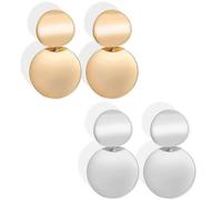 Liitata 2 Pairs Boho Round Curved Dangle Earrings Metallic Geometric Earrings Double Circle Stud Earrings Large Disc Drop Earrings for Girls Women - Gold Silver