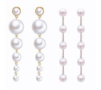 Liitata 2 Pairs Long Pearls Dangle Earrings Boho Pearl Drop Dangle Earring Stud Tassel Pearl Earrings Pearl Chain Earrings for Girls Women
