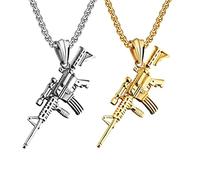 Liitata 2 Pcs Gun Army Rifle Pendant Military Weapon Necklace Gothic Rock Punk Chain for Men - Gold Silver Style 1