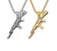 Liitata 2 Pcs Gun Pendant Necklace - Army Rifle, Military Weapon, Gothic Rock Punk Chain for Men - Gold Silver Style 2